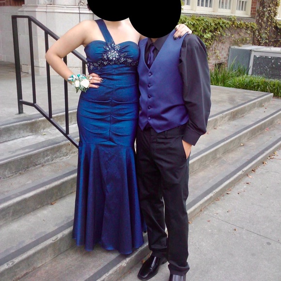 xscape navy blue prom dress Xscape Navy Blue Dress XSCAPE Evening Full Length Gown Prom Cocktail Dress, Size